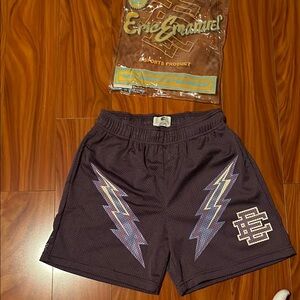 Eric Emanuel Dark Purple Mesh Shorts with Lightning Design